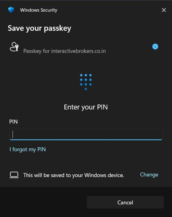 Save your passkey for windows hello for portal